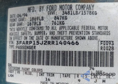 1994 Ford Escort Lx/Sport z USA, uszkodzony, nr VIN 3FARP15J2RR140466